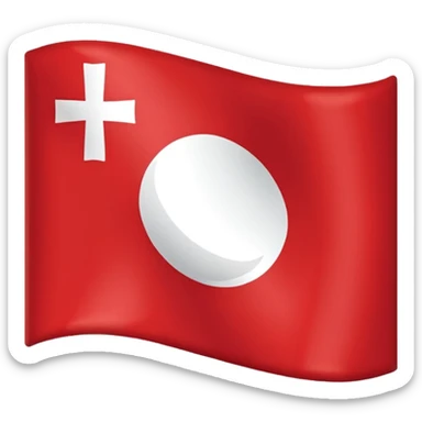 Créame un emoji de una bandera roja con un círculo blanco a un costado y una cruz dentro del circulo boanco sticker
