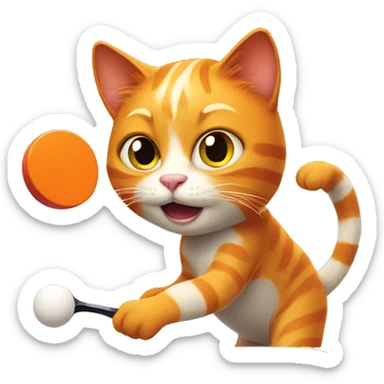 orange cat playing table tennis sticker