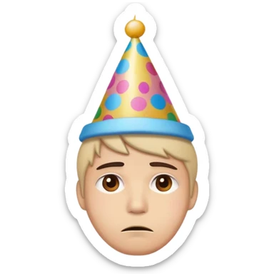 happy who is sad wearing a party hat sticker