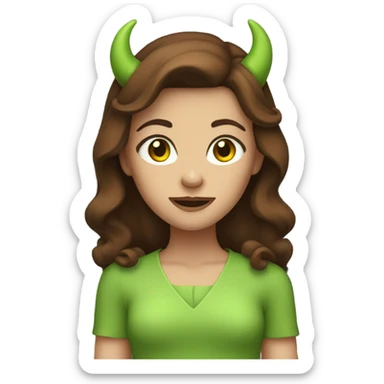  girl with brown hair and green eyes and devil horns sticker