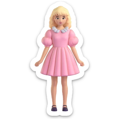 Blonde, pale girl with bangs and curly hair and a pastel pink puff sleeve dress sticker