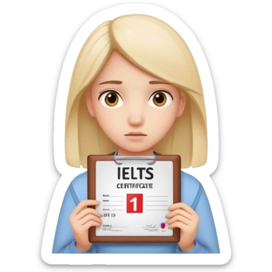 The girl shows her IELTS certificate with a score of 3.0 in disappointment sticker