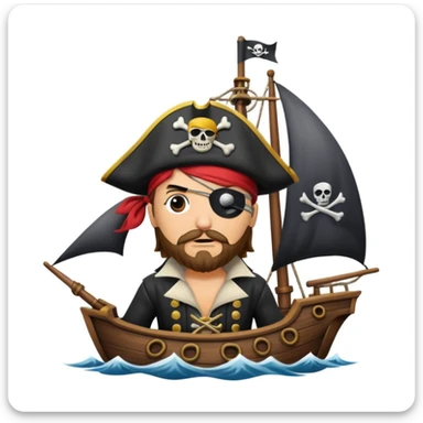 pirate with eye sailing a ship in strom sea background sticker