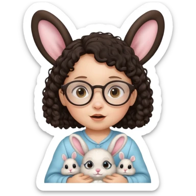 bunny ear wearing small baby dark haired curly spectacled sticker