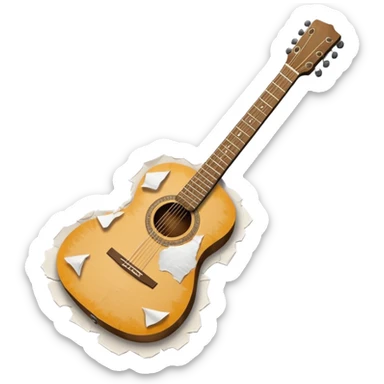 paper acoustic guitar with white paper tears & rips across it sticker