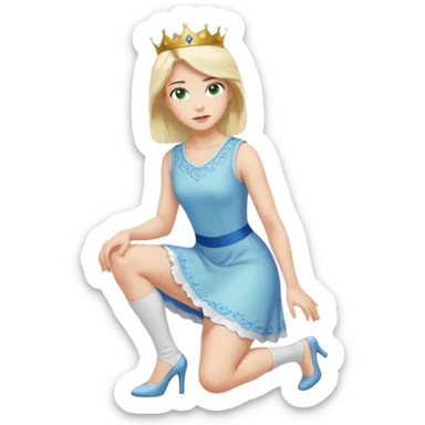 prince, upright, black Hair, blue eyes, garment,  woman, bending knee, white sleveless dress, blonde hair, green eyes, sticker