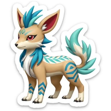  Tropical Tiny Marked Patterned Tribal WereGarurumon-Suicune-Linoone-Meloetta-Zangoose-fusion-hybrid-creature (full body) sticker