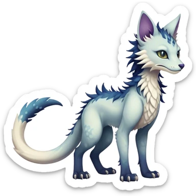 Kawaii dark edgy ethereal feline-vernid-sergal-fursona animal creature with a tufted tail full body with intricate markings  sticker