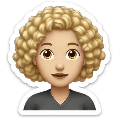 A white woman with curly dark brown hair and blonde streaks in the front sticker