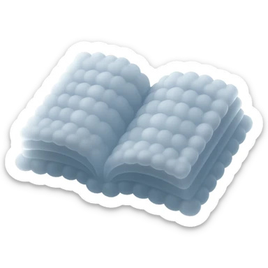 thick open book made entirely of small, very bright white fluffy convex clouds, matte glass style sticker