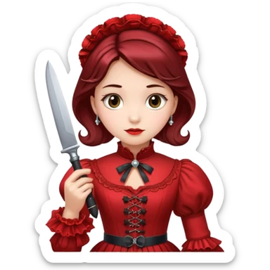 An emoji of a girl in red victorian dress with a knife in hand sticker