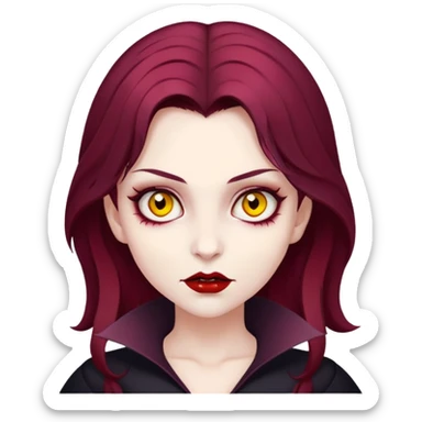 a vampire girl with marsala hair, yellow eyes, white skin sticker