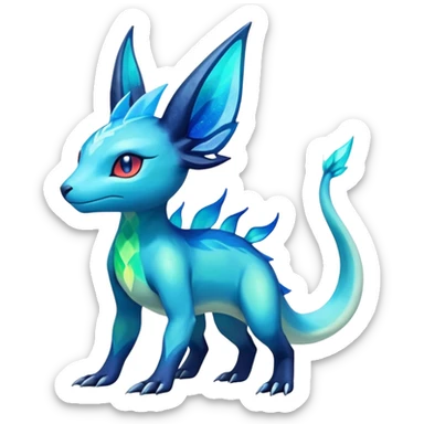 Colorful Iridescent Exotic Salandit-Aurorus-Glaceon-Fakémon-hybrid-creature (full body)  sticker