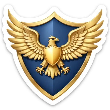 a navy blue shield with large gold wings sticker