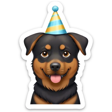 A Rottweiler/German Shepherd mix wearing a party hat. sticker
