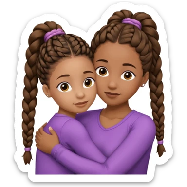Black mom and daughter hugging. Mom has braids. And daughter has two puff ponytails. sticker