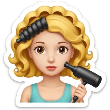girl with hair curler on head sticker