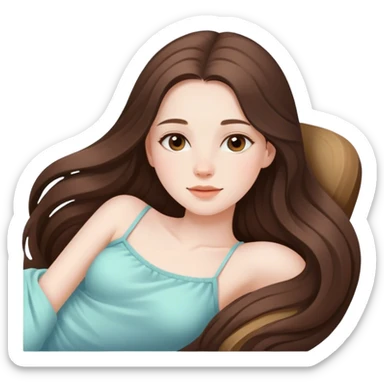  beautiful pale brunette girl with long hair relaxing sticker