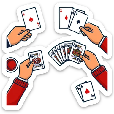 Pair of hands distributing playing cards on green felt table sticker