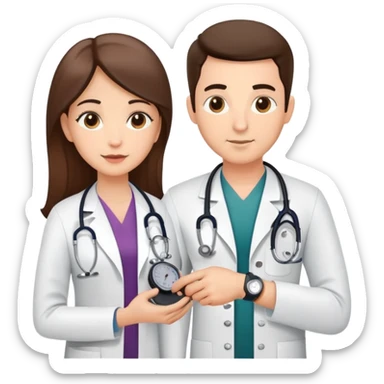 Doctor measuring patient's blood pressure with sphygmomanometer and stethoscope, medical pressure check sticker