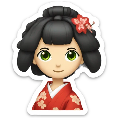 Red kimono. Green eyes. Writing shōdo sticker