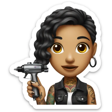 Tattoo artist with tattoo gun. The artist is Hispanic girl  sticker