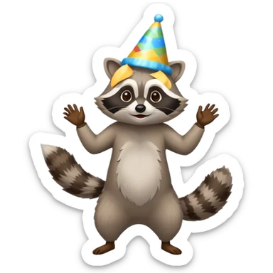 a full body raccoon celebrating / dancing  sticker
