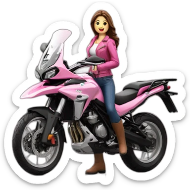 Moto benelli trk 502X color rosa con mujer conductora sticker