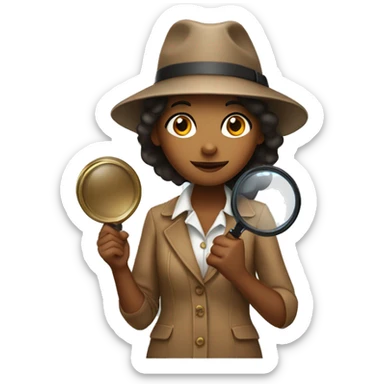 Brown girl with detective hat holding a magnifying glass  sticker