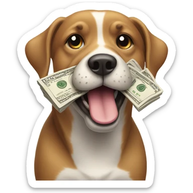 Dog holding money sticker
