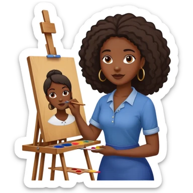 black women painting on canvas on painting easel sticker