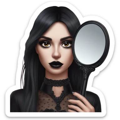 Hyper Realistic Goth victoria secret model looking into a handheld mirror  sticker