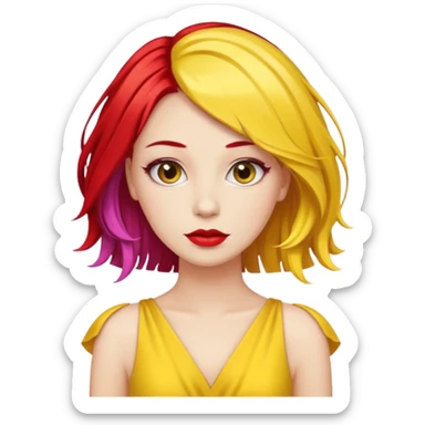woman red lips, deifferent hair, yellow dress. sticker