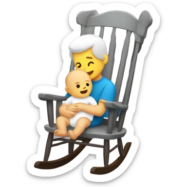 White man rocking white baby in puffy grey rocker  sticker