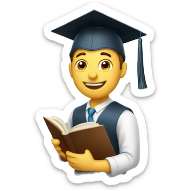 a smart man with graduation hat happily reading book sticker