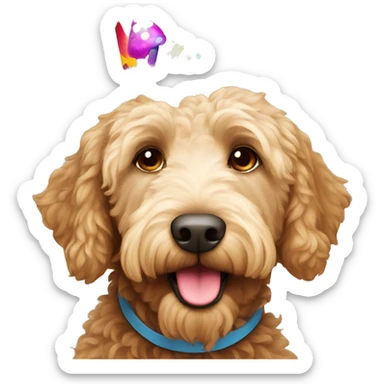Labradoodle with a birthday hat on sticker