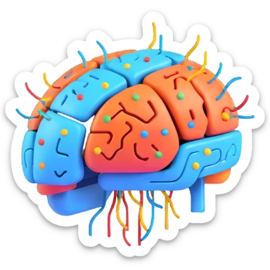 AI emoji, abstract brain with circuits, vibrant colors sticker