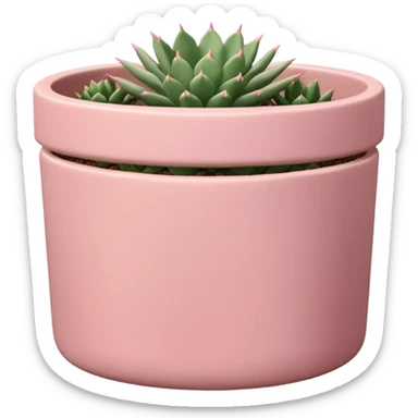A pastel pink ceramic pot, cylindrical and shallow, containing a cereus cactus. sticker