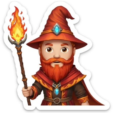 Fire Wizard – red beard, ember glow on staff tip sticker