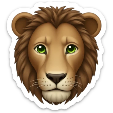 brown lion with a dark brown mane and green eyes sticker