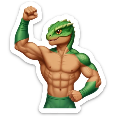 Octillion lizard person giving the fight, the power raised fist sign sticker