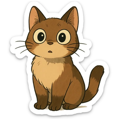 a curious cat with big eyes, ghibli style, cute, expressive sticker