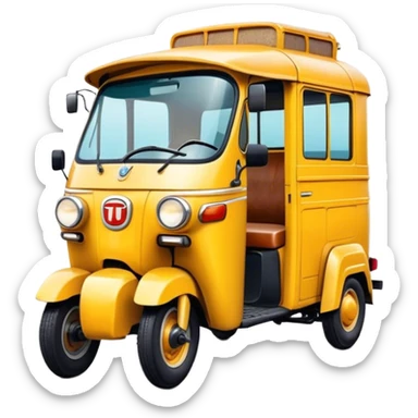 Cinematic Realistic Tuk Tuk Pop Culture Emoji, featuring a vibrant portrayal of the iconic Thai tuk tuk rendered with dynamic textures and lively, urban lighting. sticker