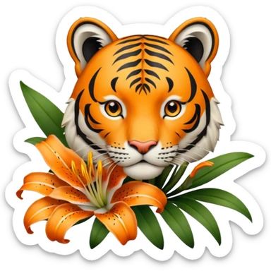 TIger outline tuning into a lily sticker