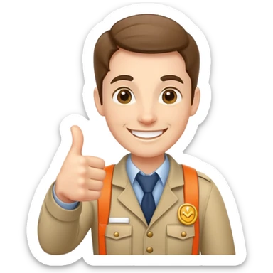 Tour guide with thumbs up indicating available tour sticker