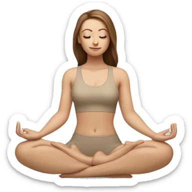 White Girl with brown hair doing padmasana in beige tight yoga suit sticker