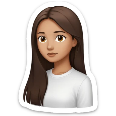 Feminine girl with light brown skin, dark straight long hair and dark eyes, wearing a white shirt, profile picture style sticker