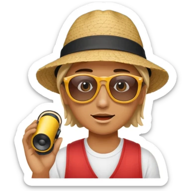 Someone listening to a speaker at the beach. sticker