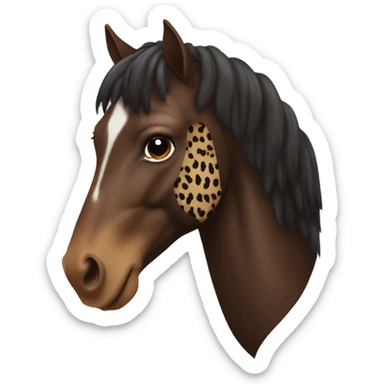 dark brown horse wearing a leopard print ear bonnet sticker