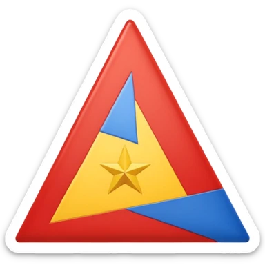 A flag inspired by the Catalan independence flag (the Estelada Blava): five horizontal red stripes alternating with yellow stripes, a blue triangle on the left side pointing to the center, and inside the triangle a single white five-pointed star. sticker
